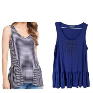 Lot of 2 ModCloth Sleeveless tops peplum stripes crochet navy blue size XXS